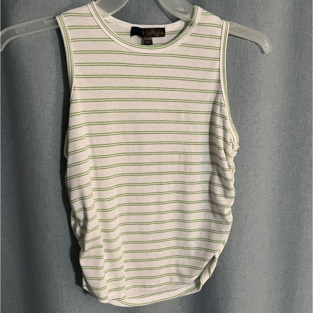 Green and white scrunch side tank top